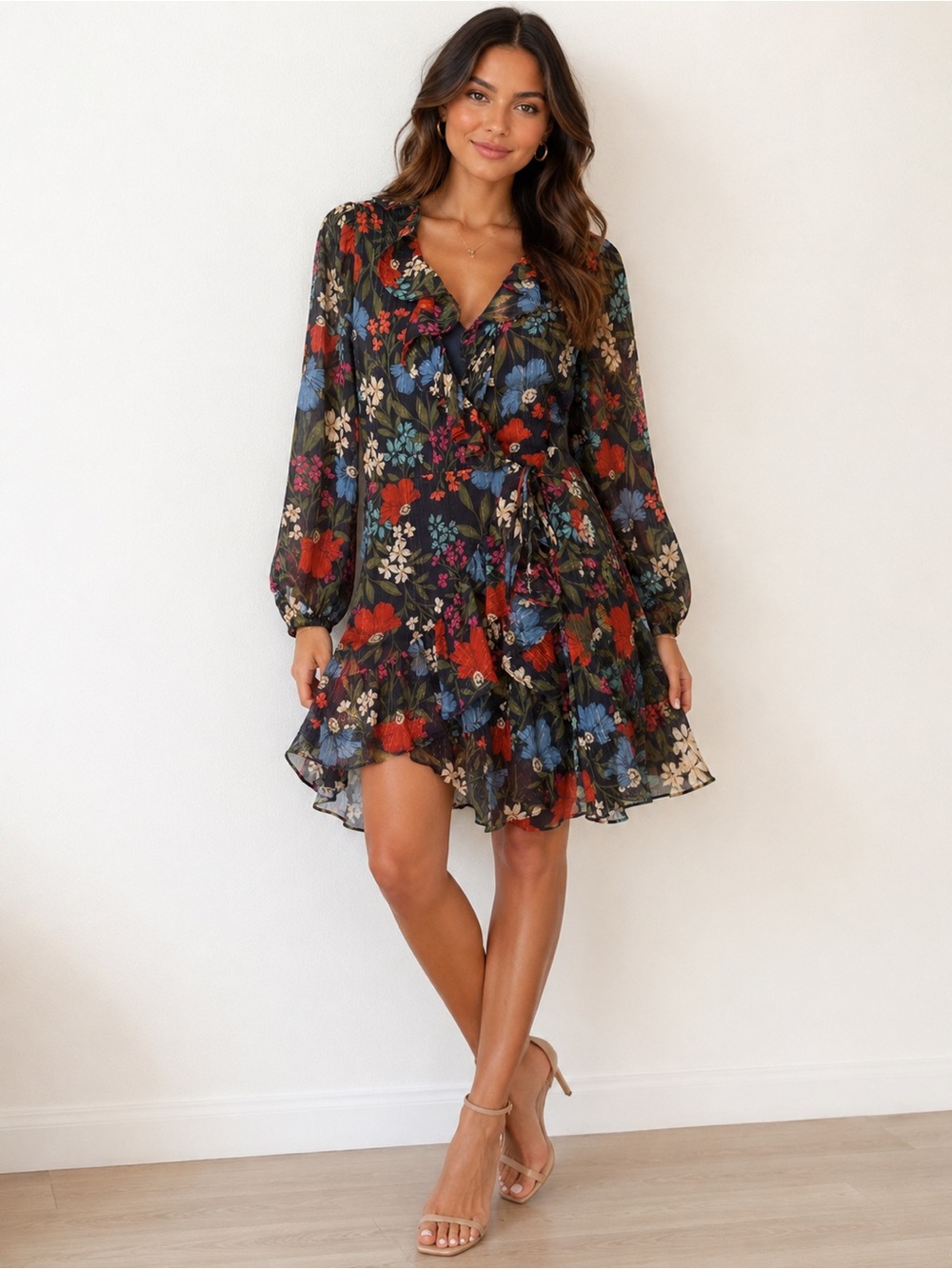 Astr Floral Ruffle Wrap Mini Dress